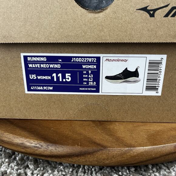 Mizuno Wave Neo Wind Womens Size 11.5 Running Shoes Undyed Black Starlight NEW - Picture 10 of 11